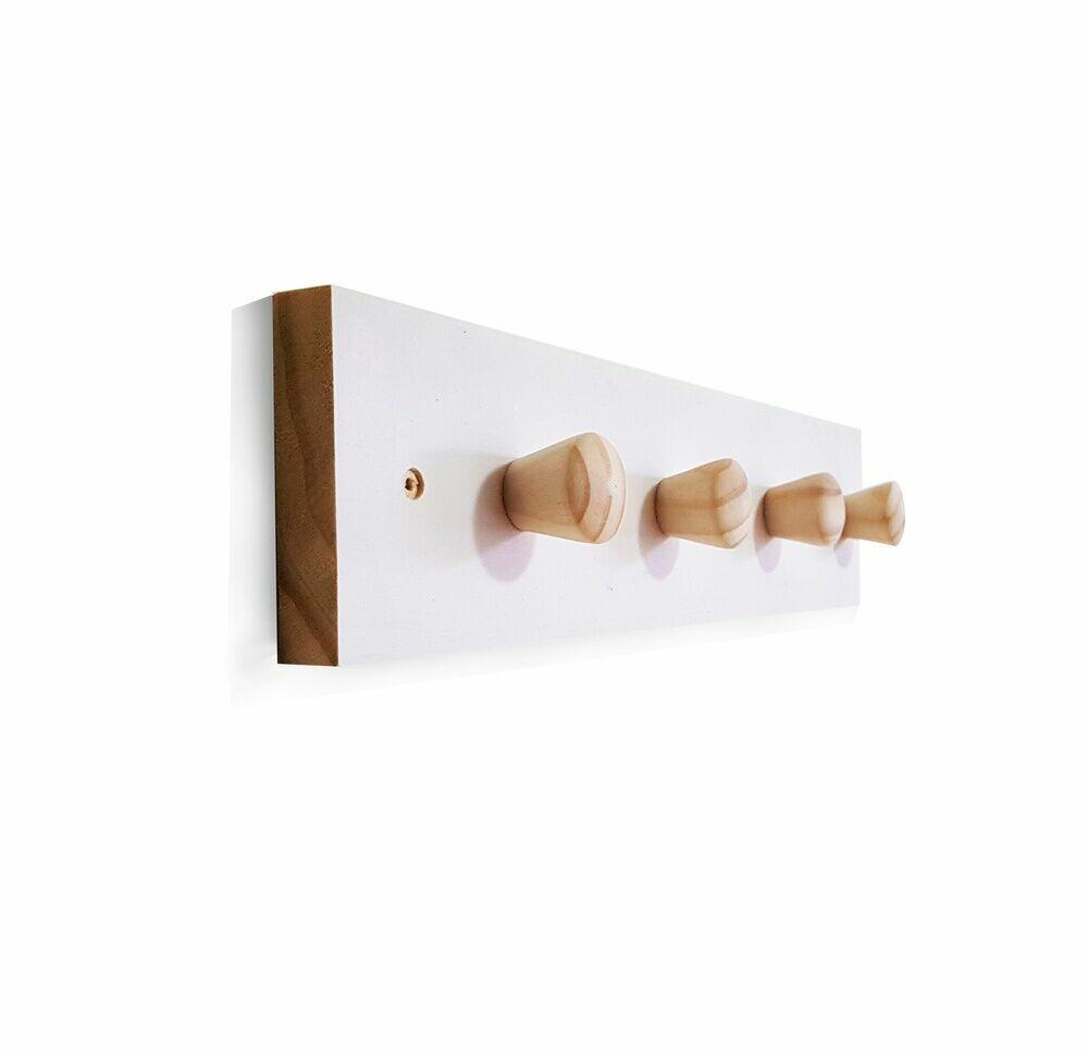 Cabide de Parede Cubo Marcenaria Branco 4 Ganchos