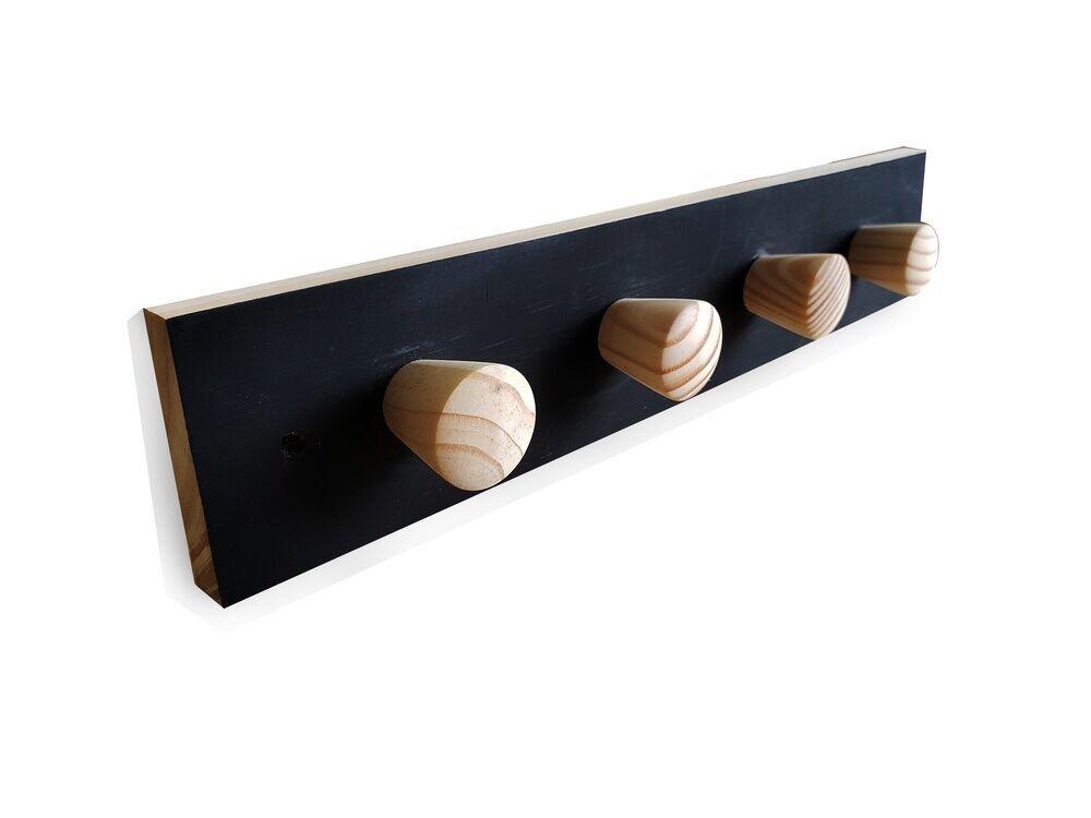 Cabide de Parede Cubo Marcenaria Preto 4 Ganchos