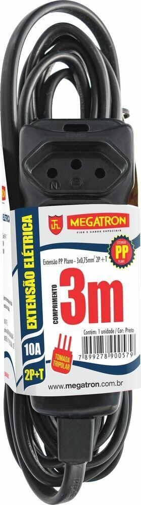 Extensão Megatron 3x0,75mm 3m PP