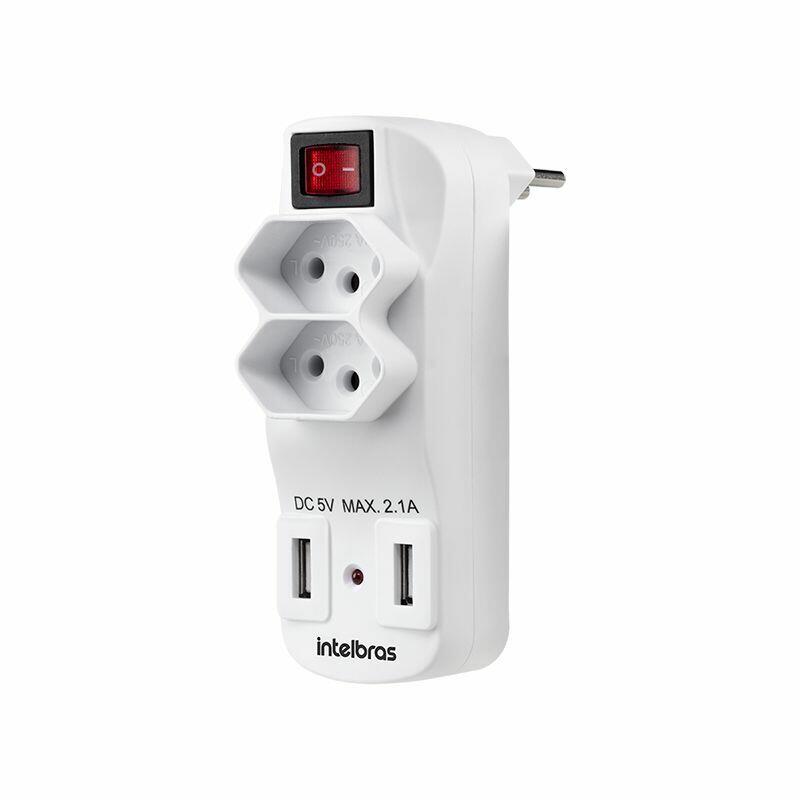 Adaptador Carregador USB EAC1002 2 Tomadas 2P+T 2 Saídas USB Bivolt Intelbrás