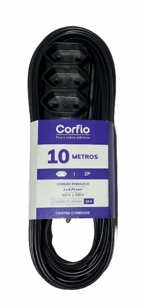 Extensao 10m 10a 2p+t Preto 3 Tom Preto Bivolt Corfio