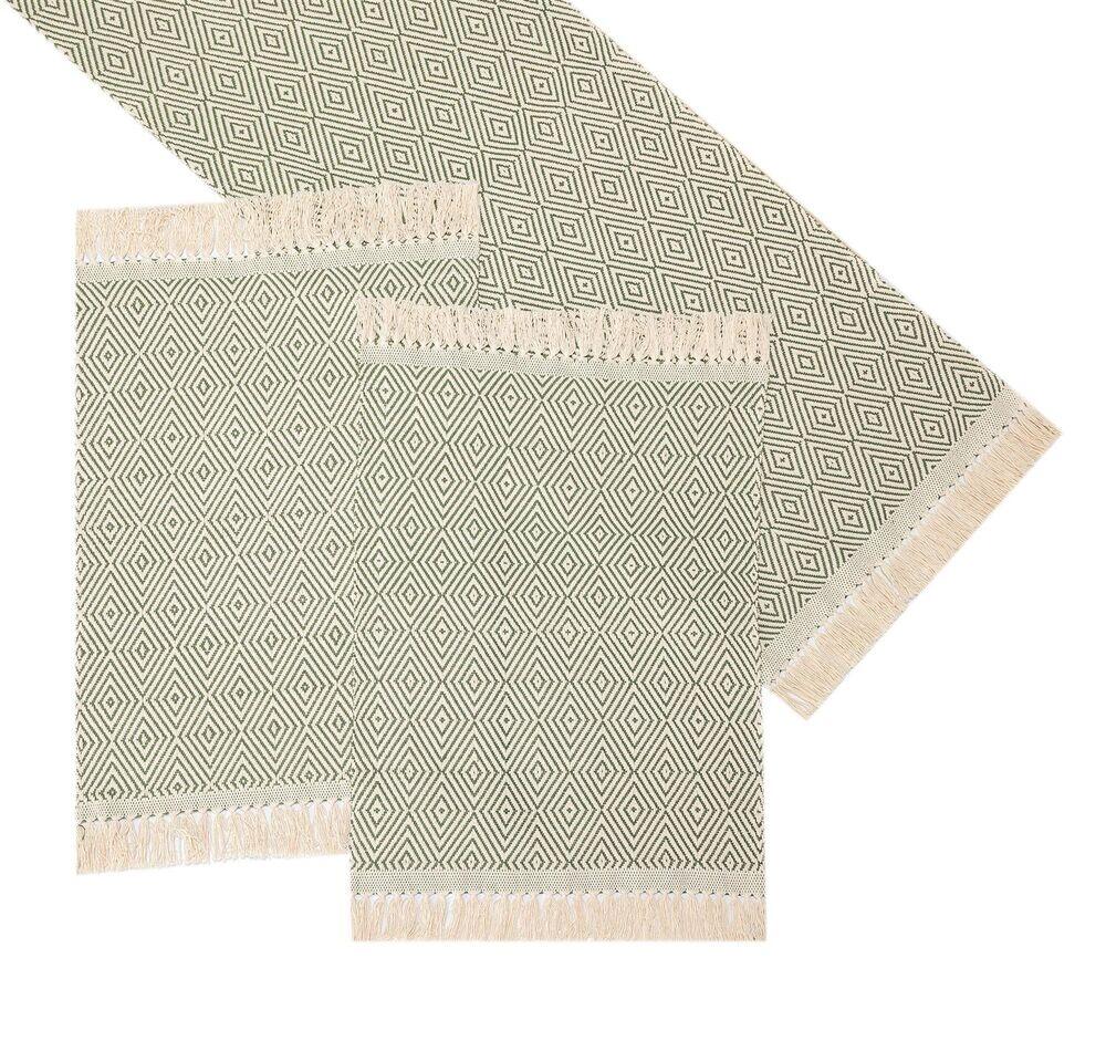 Passadeira Artesanal Teares 50x140cm Diamante Verde Oliva