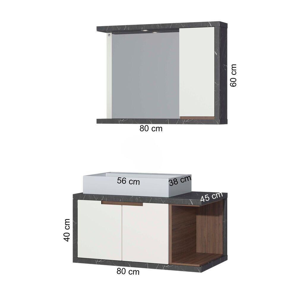 Kit Gabinete para Banheiro Suspenso MDF/MDP Matrix Cinzzel 80x40cm C-Linea