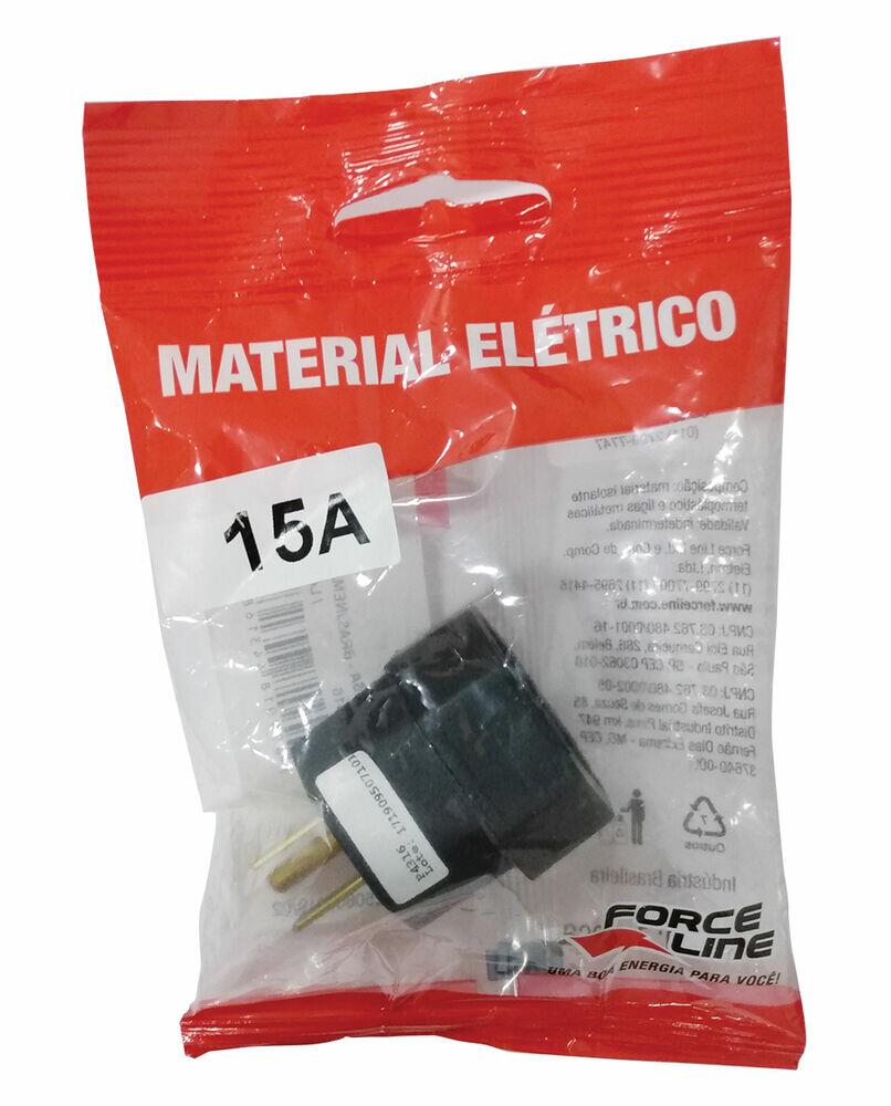 Plugue Adaptador Force Line 2P+T 15A Preto