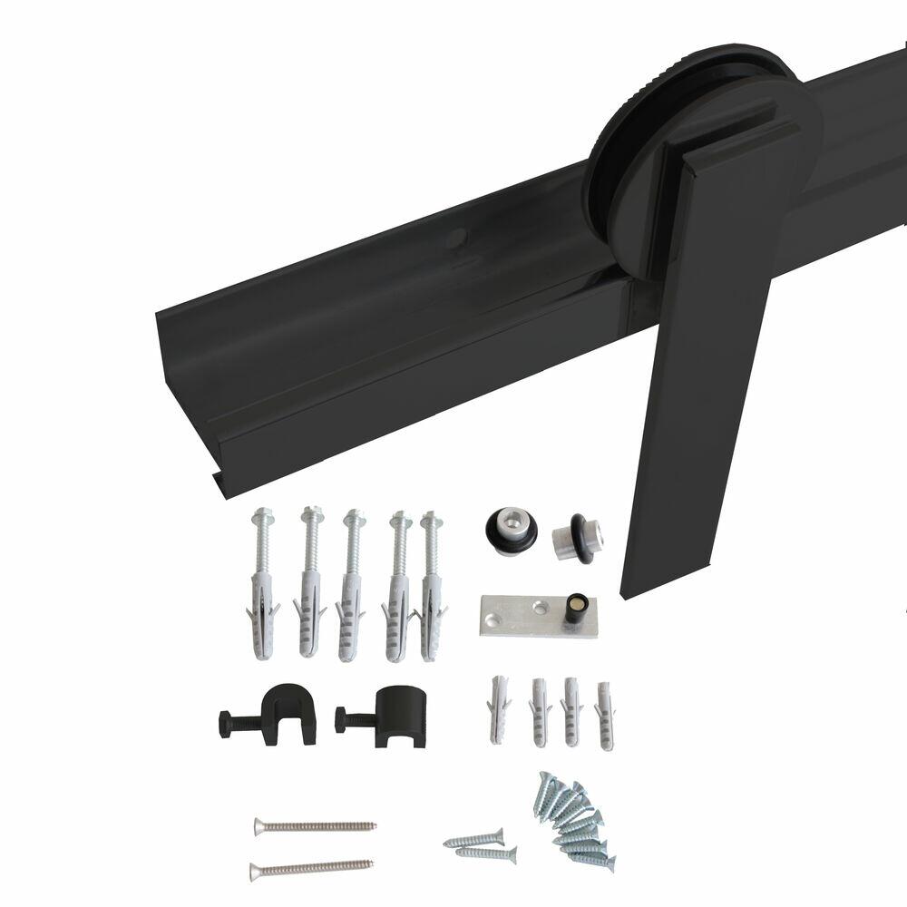 Kit Porta de Correr Geris Alumina Alumínio Preto 1,5m