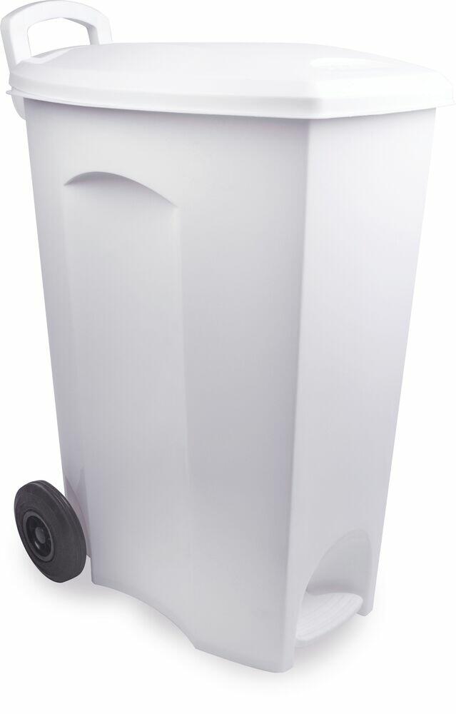 Lixeira Plástica Pedal e Roda Plasútil Branco 90L