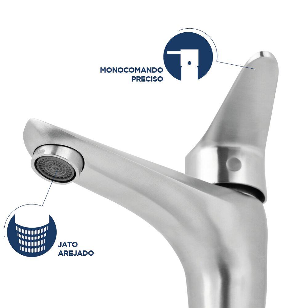 Torneira Misturador Monocomando para Banheiro de Mesa Bica Alta ½ Rio Aço Escovado Addra