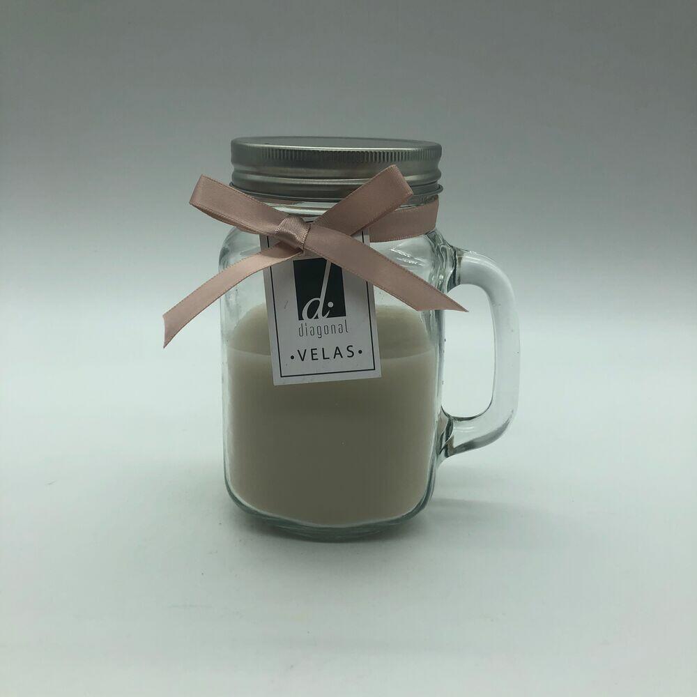 Vela em Mini Jarro Mason 8x13cm Bege Diagonal