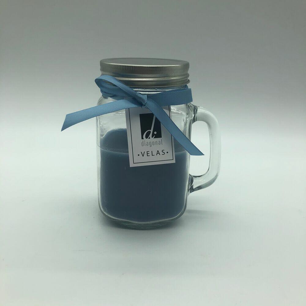 Vela em Mini Jarro Mason 8x13cm Azul Diagonal