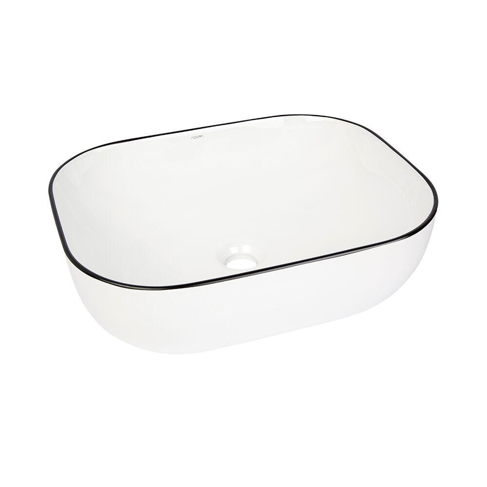 Cuba para Banheiro de Apoio Louça Retangular Preta e Branca 50x39,5cm Addra