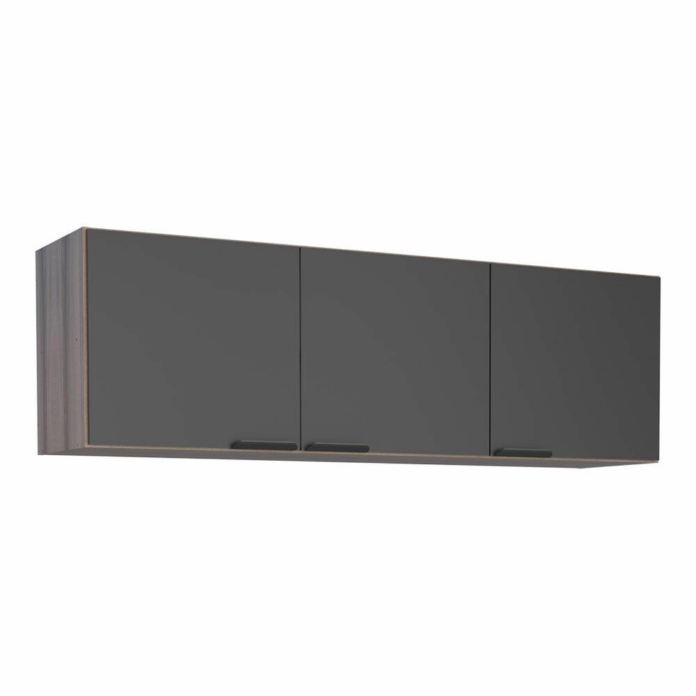 Armário Aéreo de Cozinha 45x144cm 3 Portas Preto/Tamarindo Cozimax