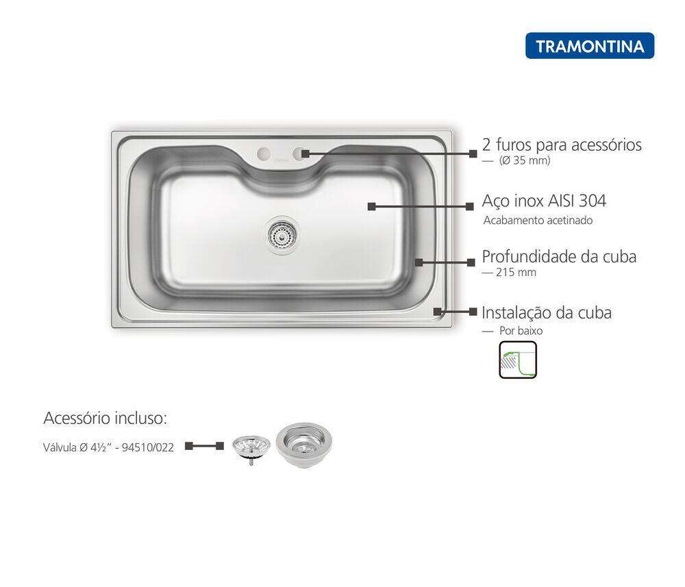 Cuba para Cozinha de Sobrepor Inox Especial Morgana Maxi 78 Cromo Acetinado Tramontina