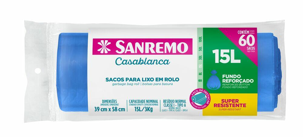 Saco para Lixo Sanremo Reforçado Rolo 15L 60 Peças
