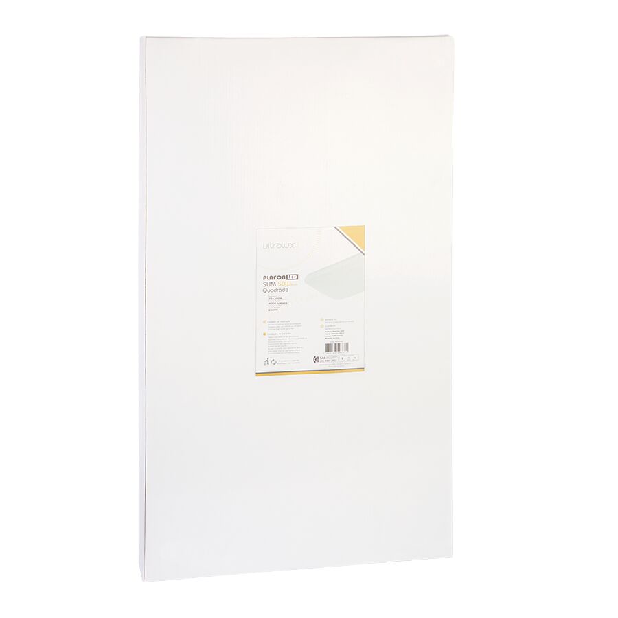 Plafon LED Slim 50W 6500K 50cm Retangular Luz Branca Vitralux
