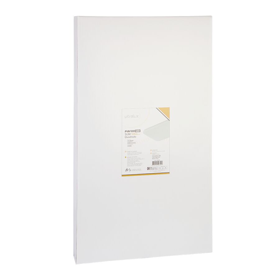 Plafon LED Slim 50W 3000K 50cm Retangular Luz Amarela Vitralux