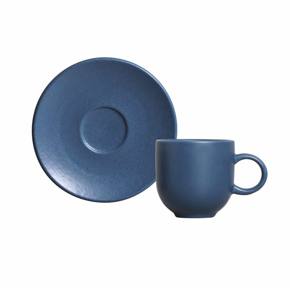Xícara de Café com Pires Stoneware Boreal 97ml Azul Porto Brasil