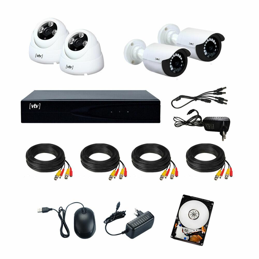 Kit Câmera de Segurança DVR 5x1 1080N Preto/Branco 8 Canais VTV Digital