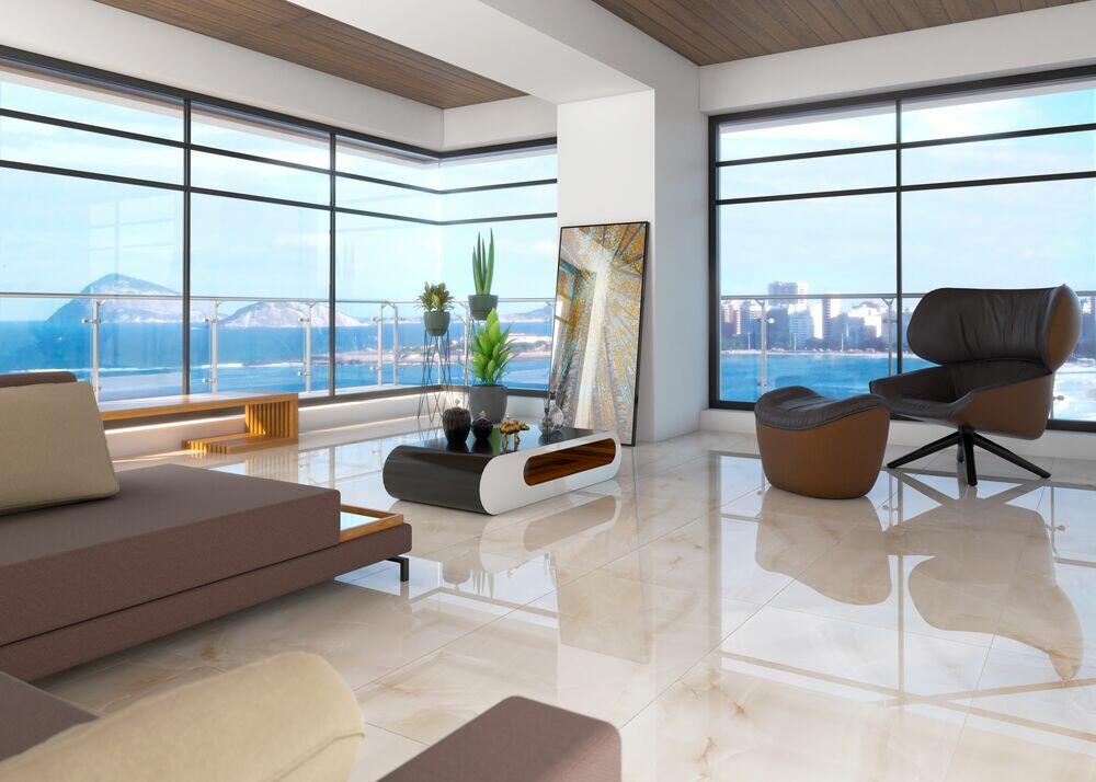 Porcelanato Polido Onice 61x120 Retificado Crema Damme