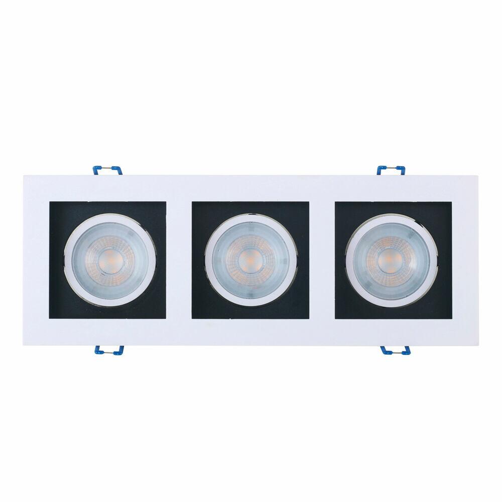 Spot LED de Embutir Frame 3 Lâmpadas 15W 3000K Recuado Preto/Branco Luz Amarela Taschibra