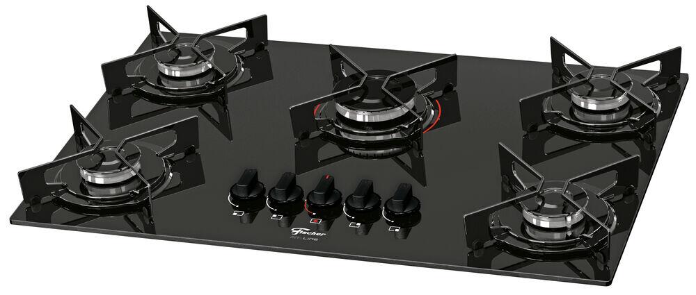 Cooktop a Gás Fischer 5 Bocas Fit Line Vidro Preto