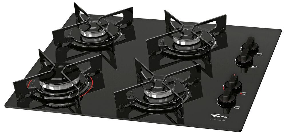Cooktop a Gás 4 Bocas Fit Line Vidro Preto Fischer
