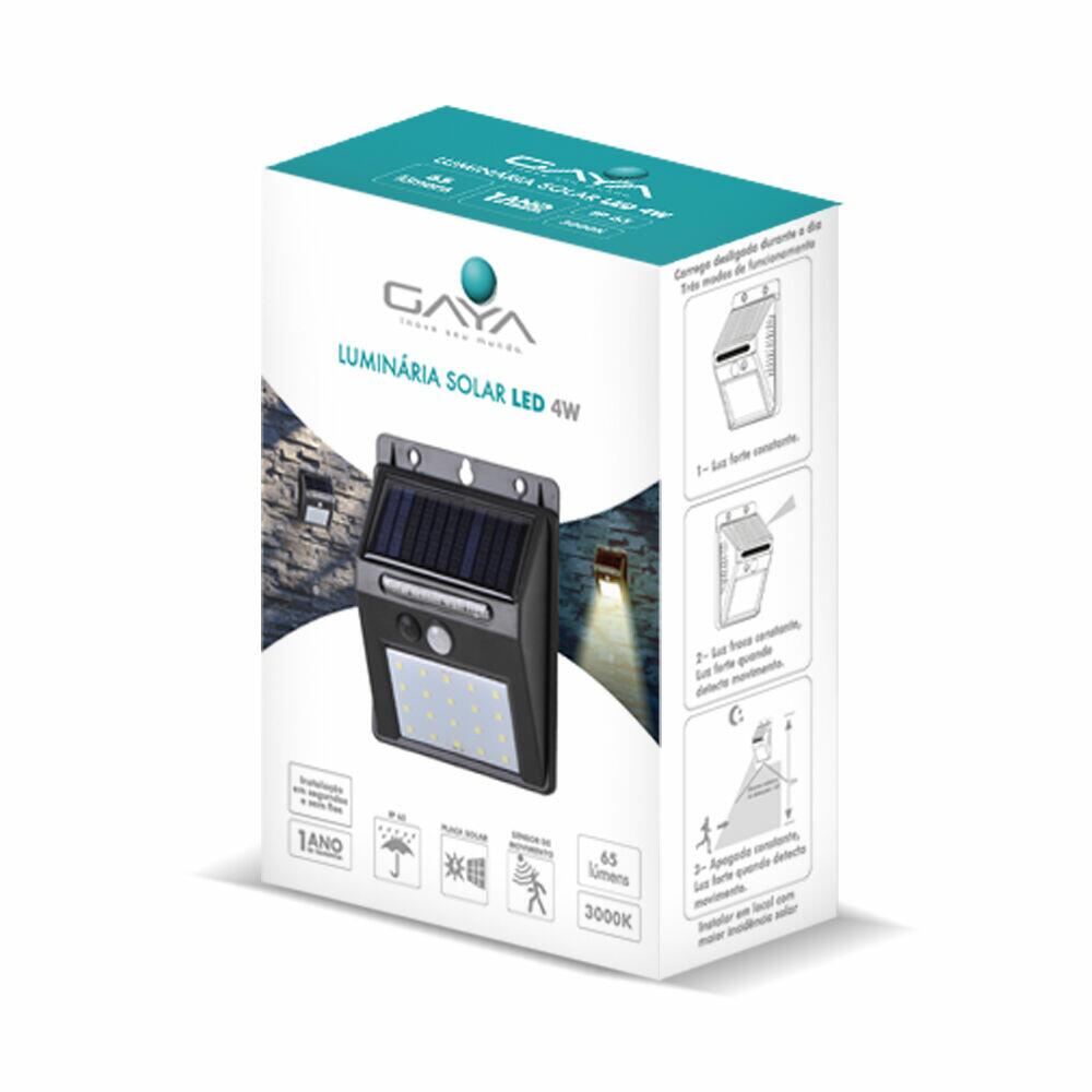 Luminaria Solar LED 4W 3000K Bivolt Luz Amarela Gaya
