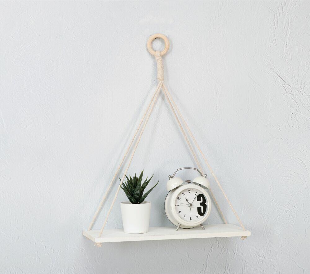 Prateleira com Corda Nature 30x12x38cm Branco Diagonal