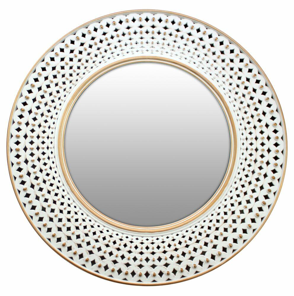 Espelho Diagonal Amalfi Redondo 40,6cm Branco/Dourado