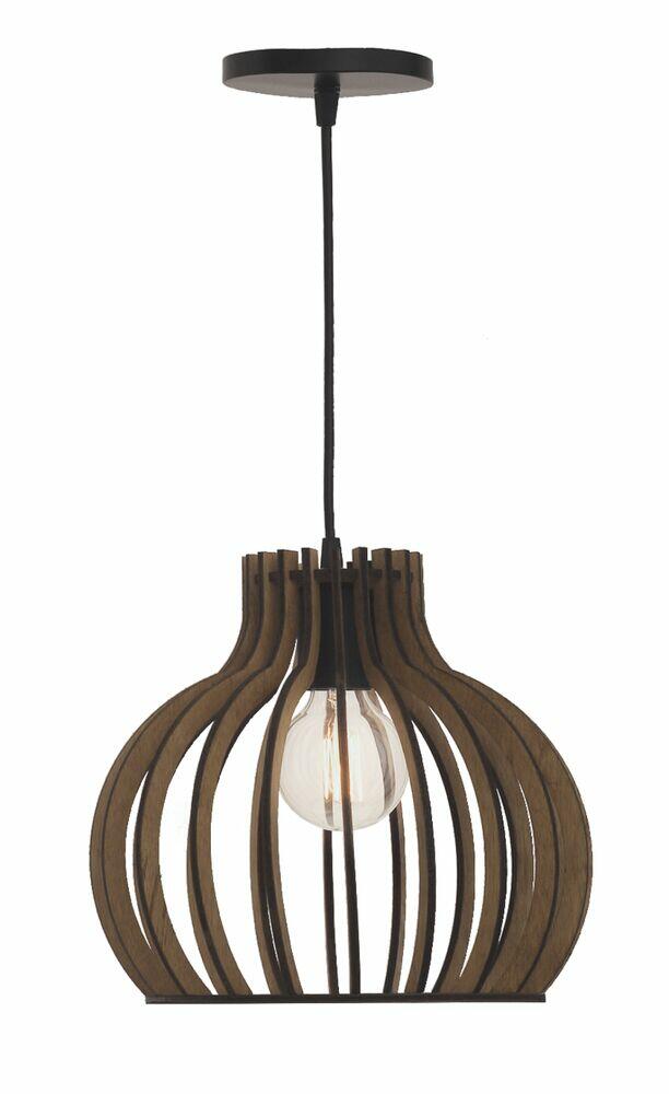 Pendente Illumine 1 Lâmpada Lotus Cabo Tecido 30cm E27 Nogueira Moka