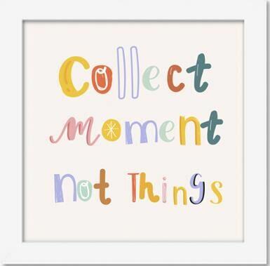 Quadro Diagonal Frases Moments Collects 18x18cm Branco Quadrado