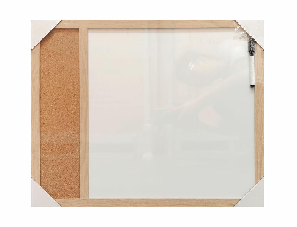 Mural e Lousa Diagonal 54x44cm Moldura com Cortiça Branco/Madeira