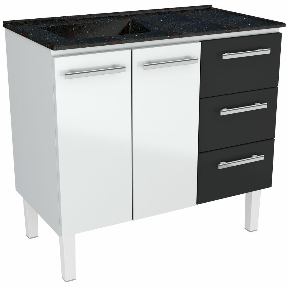 Balcão de Cozinha Aço Vênus 117cm Branco e Preto Cozimax