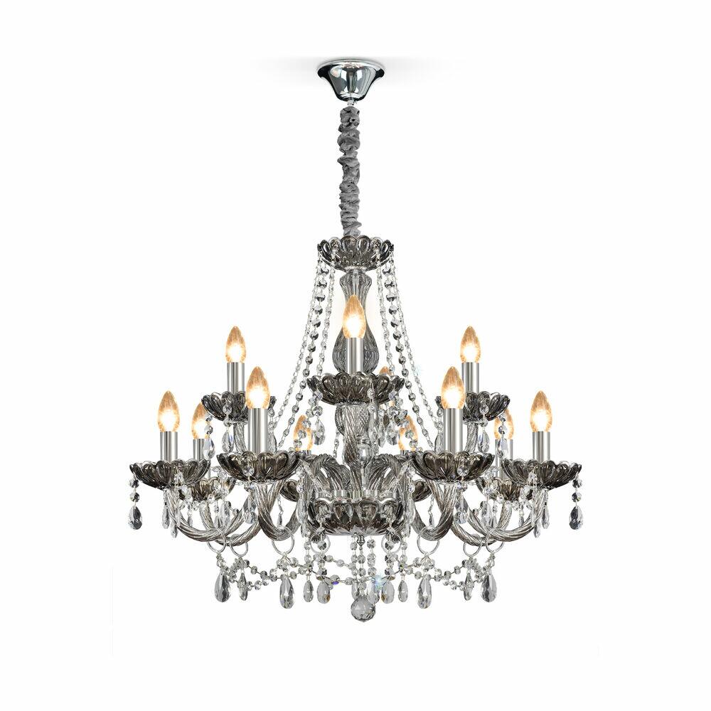 Lustre de Cristal Bronzearte 12 Lâmpadas E14 Clássico Fumê