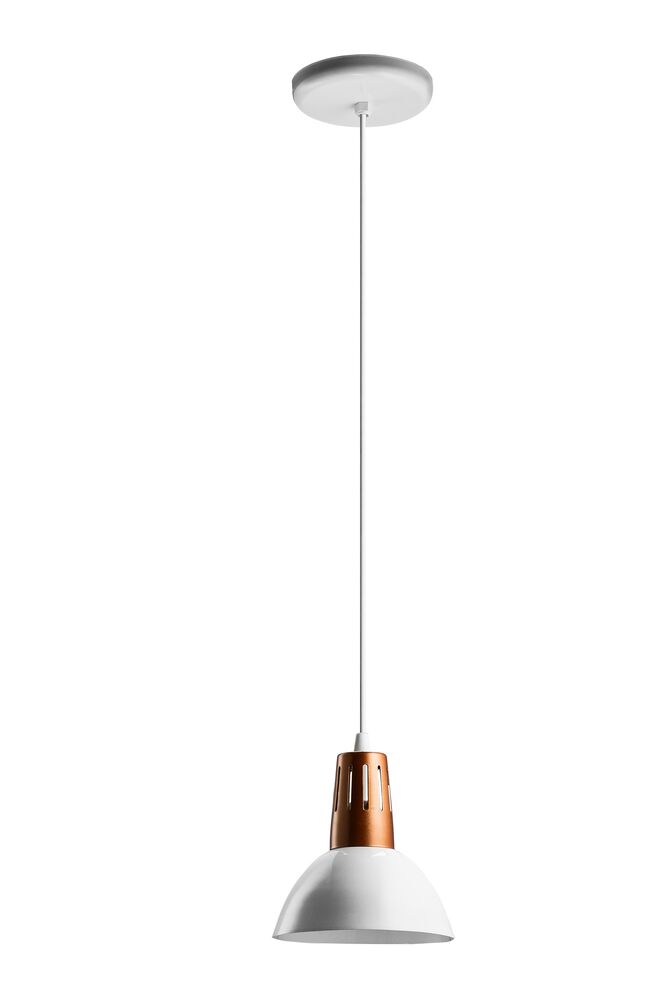 Pendente 1 Lâmpada Linha Brilhus E27 Branco/Cobre Vitralux