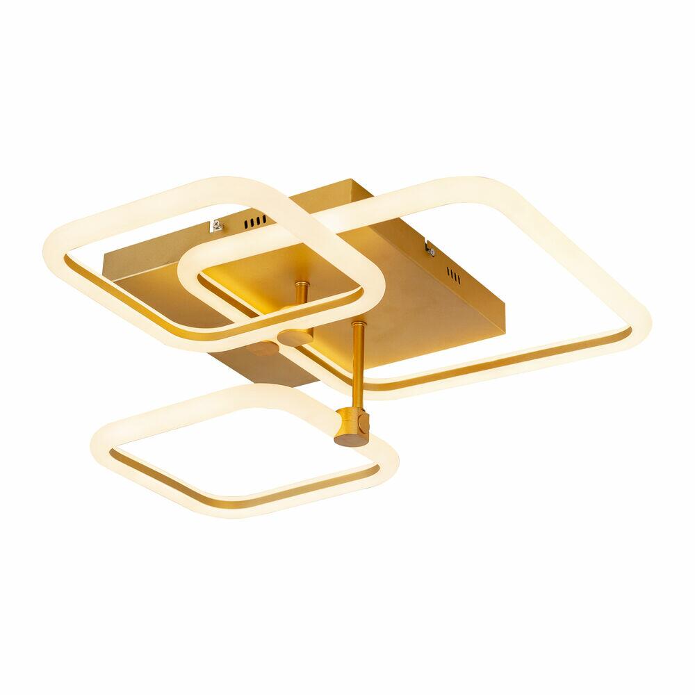 Plafon Space Square Triple 49W 3000K Dourado/Branco Luz Amarela Bronzearte