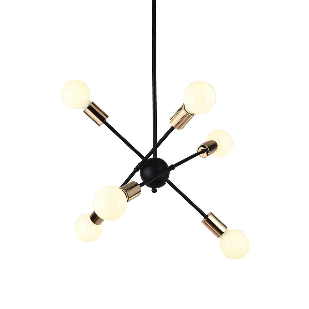 Pendente Taschibra 6 Lâmpadas Gravit E27 Preto/Dourado