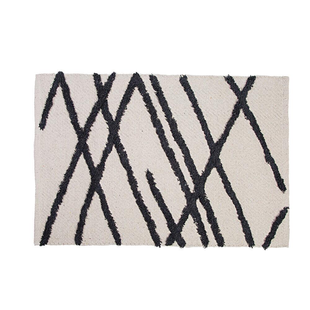 Tapete Menphis Retangular Branco/Preto Algodão 60x90cm Diagonal