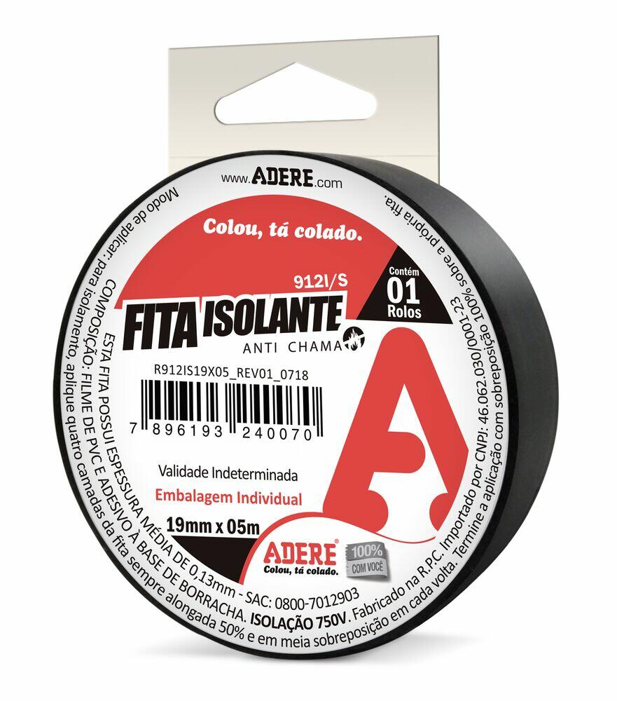 Fita Isolante Anti-Chama 19mmx5m Preta Adere