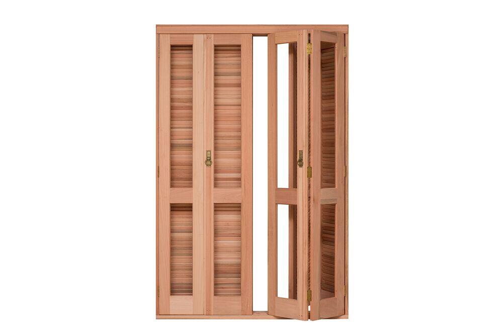 Porta de Correr Veneziana Madeira Eucalipto Madecen 2,13x1,80m 4 Folhas para Vidro Liso