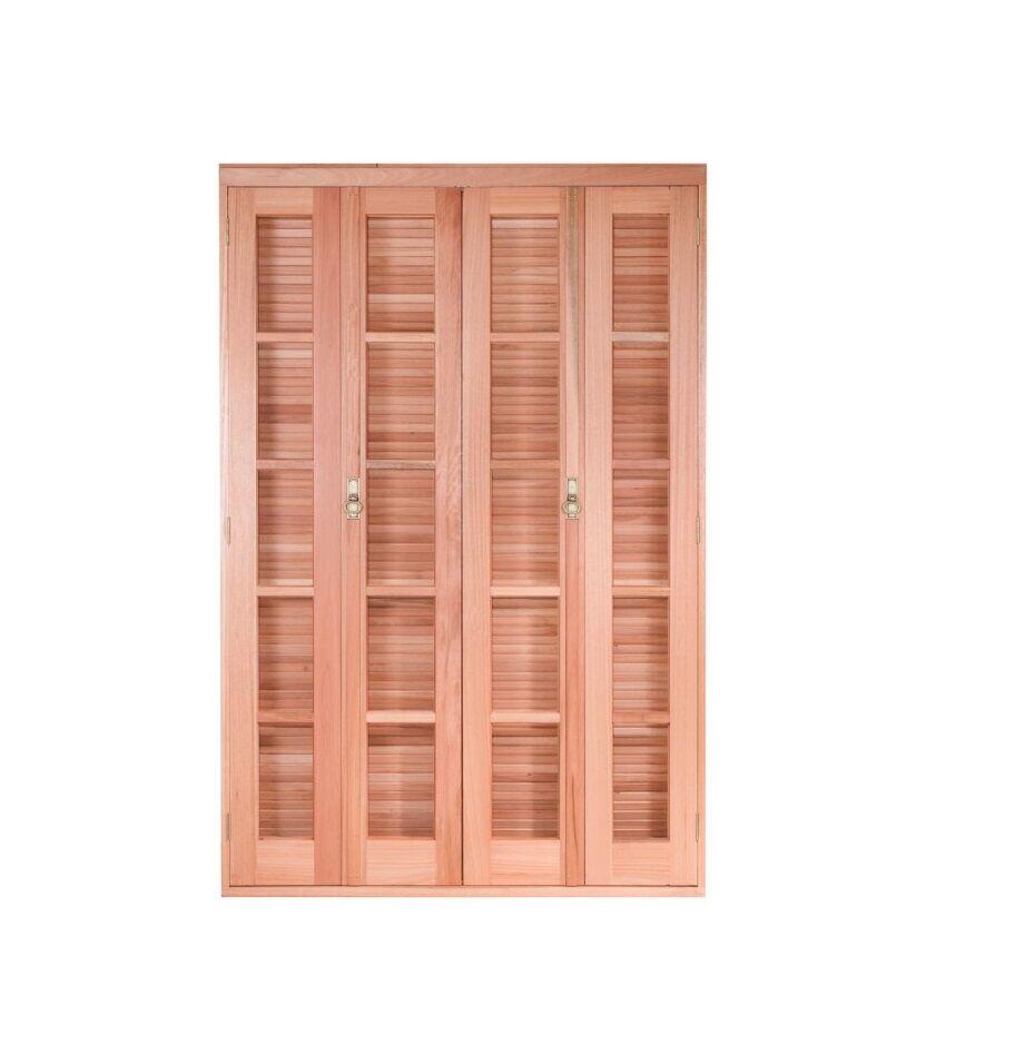 Porta de Correr Veneziana Madeira Eucalipto Madecen 2,13x1,20m 4 Folhas para Vidro Quadrado