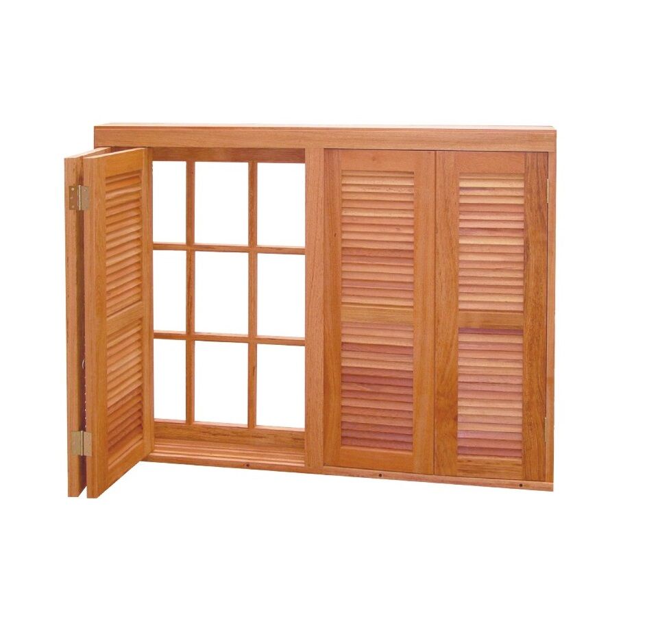Janela Veneziana Pantográfica Madeira Eucalipto Madecen 140x120cm 4 Folhas para Vidro Quadriculado