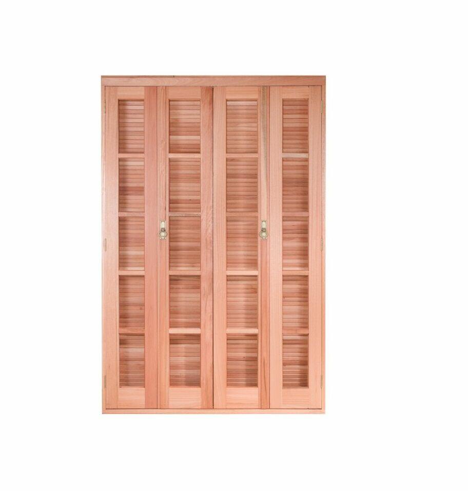 Porta de Correr Veneziana Madeira Eucalipto Madecen 2,13x1,60m 4 Folhas para Vidro Quadrado