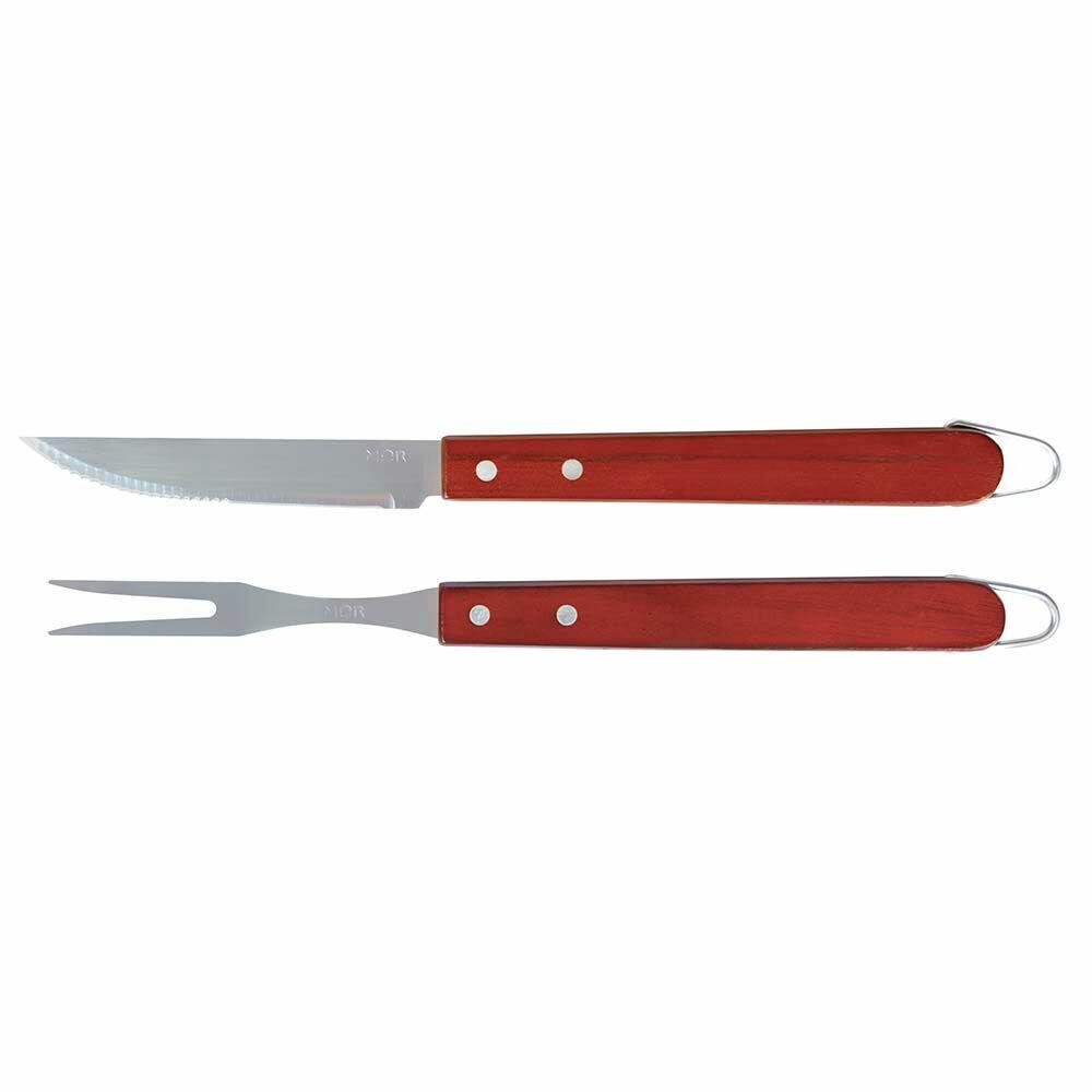 Conjunto para Churrasco Faca + Garfo Trinchante Madeira Mor
