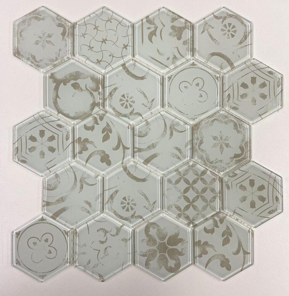 Pastilha de Vidro Hexagonal 1 Peça Branco e Bege Van Gogh