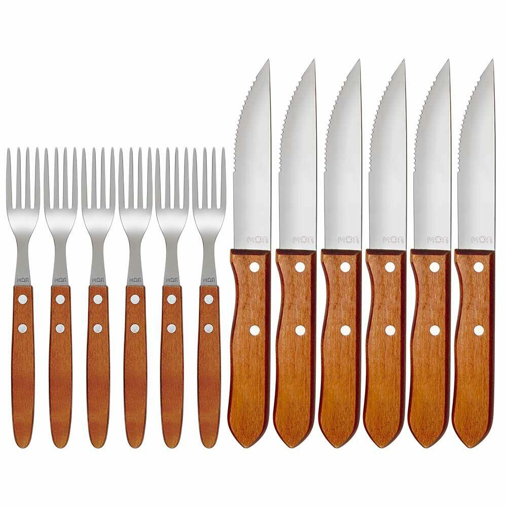 Conjunto Churrasco Garfo e Faca Mor 12 Peças Madeira
