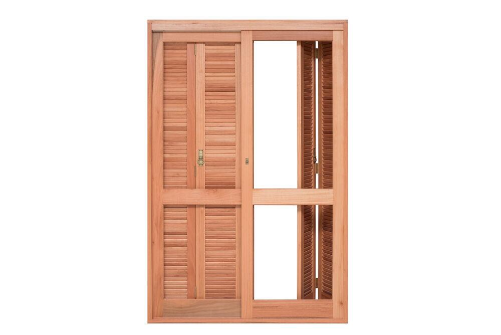 Porta Veneziana Pantográfica de Correr Madeira Eucalipto Madecen 2,13x1,4m
