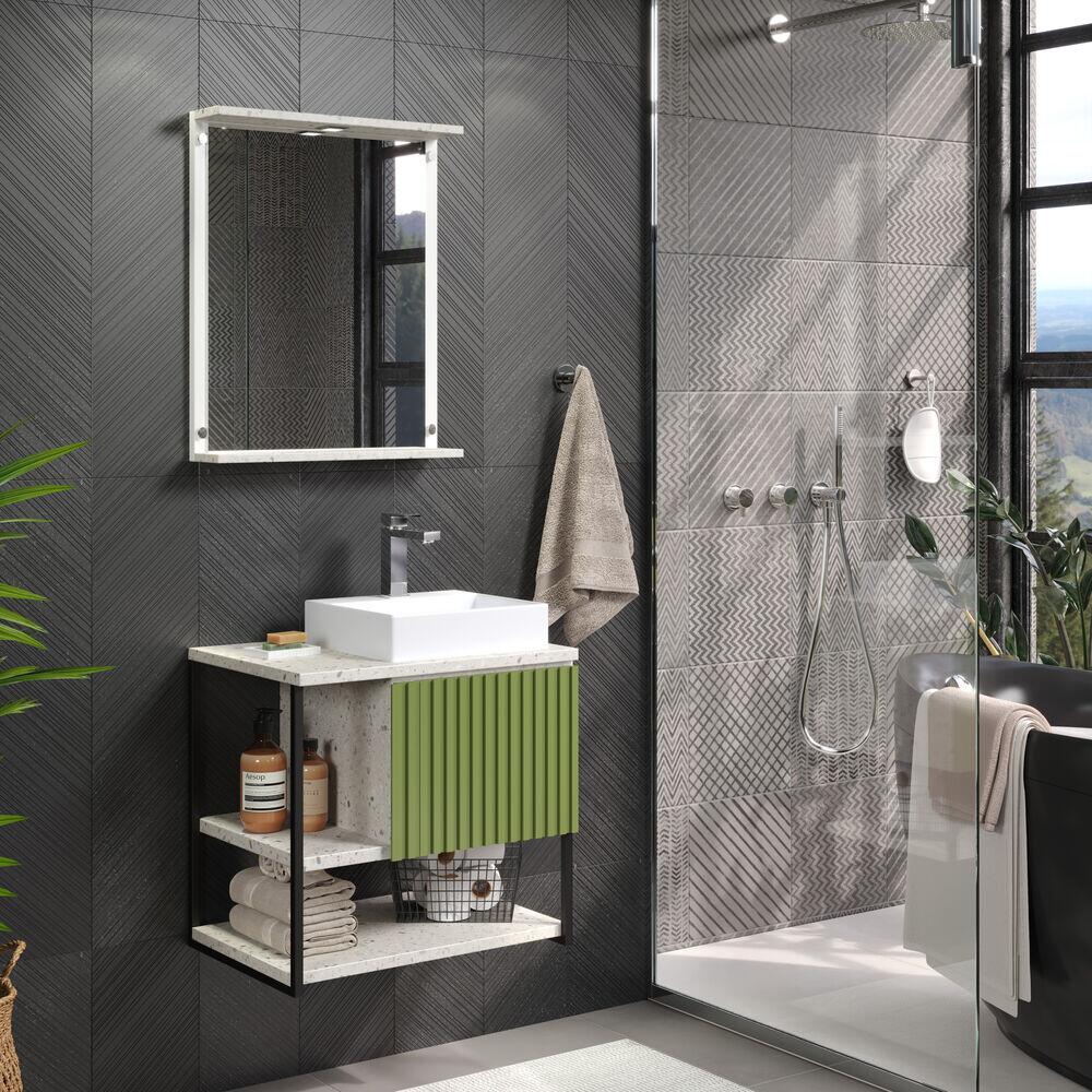 Gabinete para Banheiro C-Linea Delux 55x50cm cosmo/verde com Tampo