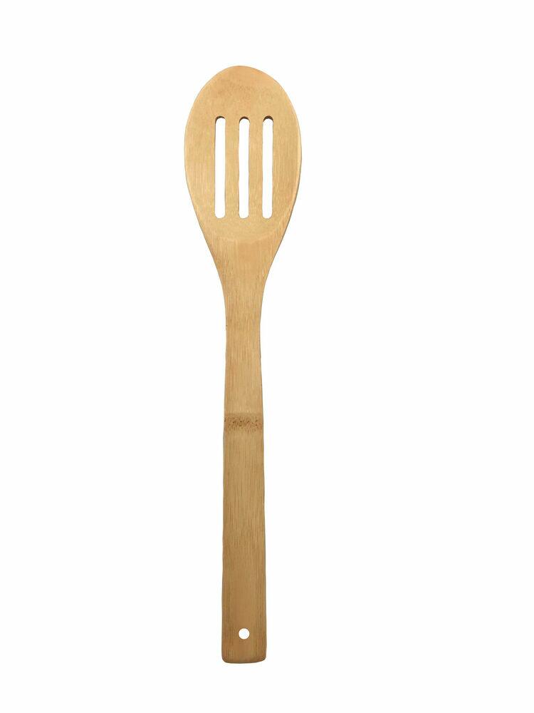 Colher para Cozinha Cotidiana Vazada 30cm Bambu Natural