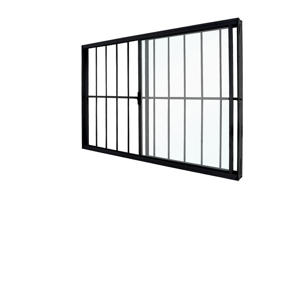 Janela de Correr Alumínio CRV 100x120cm Black VL 2 Folhas com Grade Preta