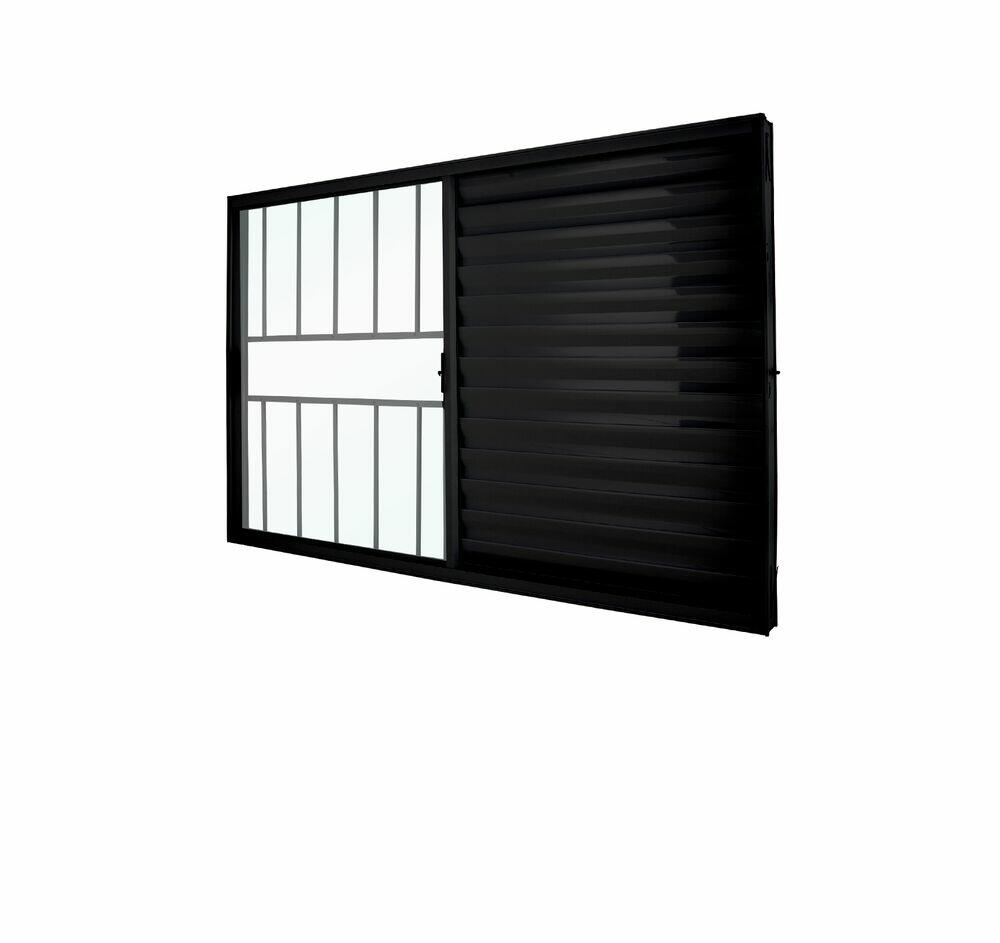Janela Veneziana de Correr Alumínio Black VL 100x120 3 Folhas Preta com Grade CRV
